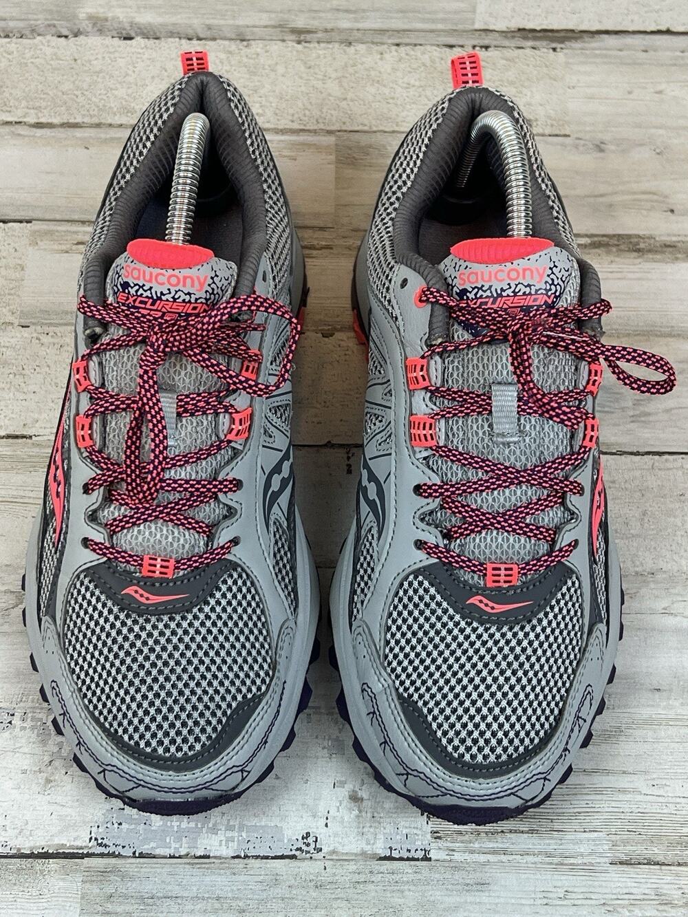 Saucony Grid Excursion TR9 Womens 10 Gray Coral Trail Running Shoes S15249-1 EUC